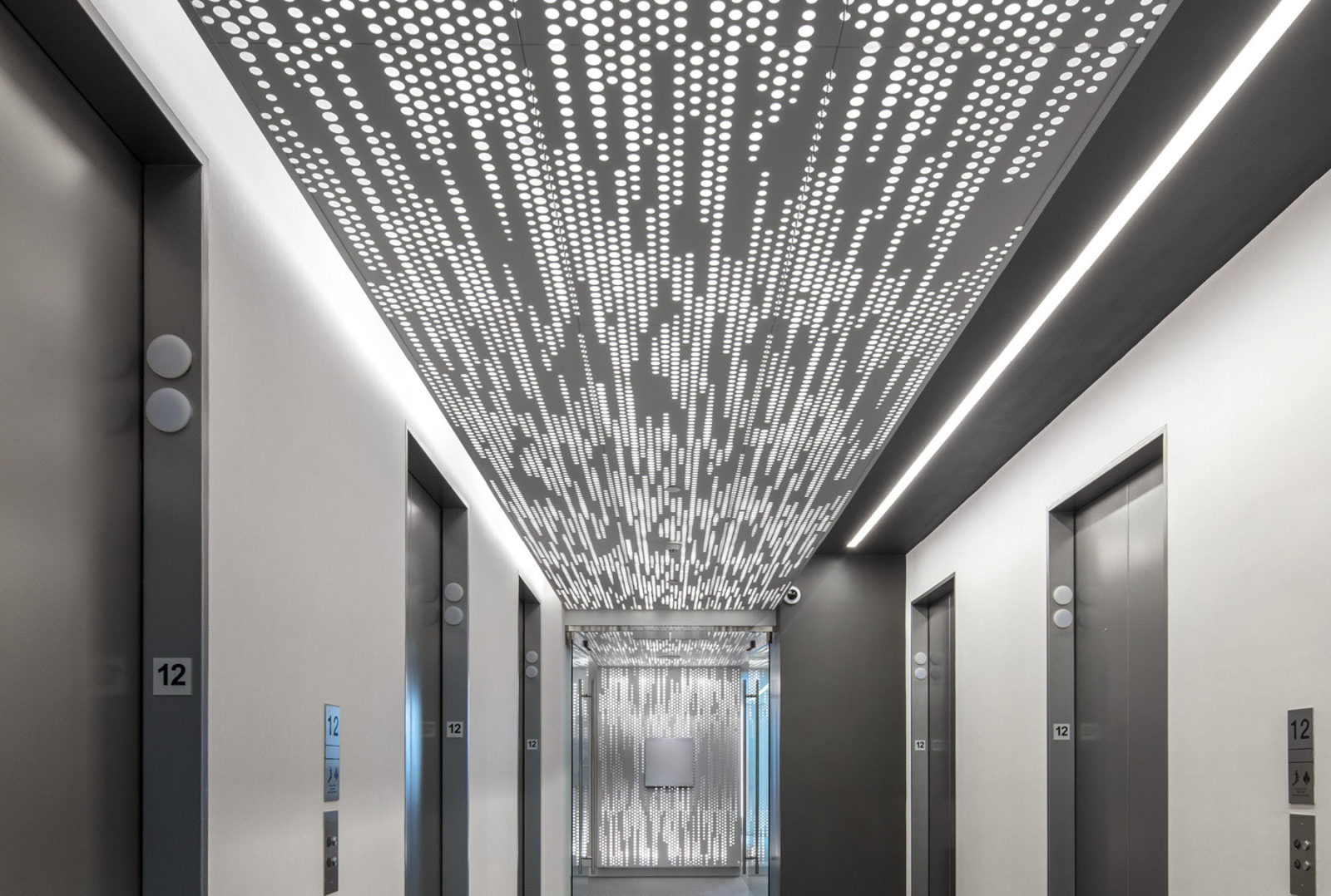 Vapor Trail with backlight installed in elevator lobby.