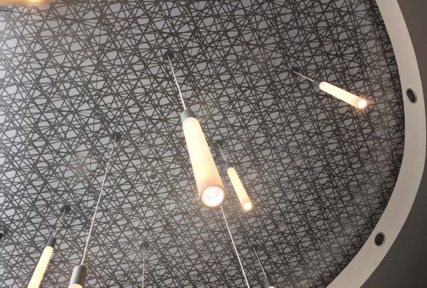 Trace® - Straight with Soft Sound® Acoustical Backer and integrated lighting close up.