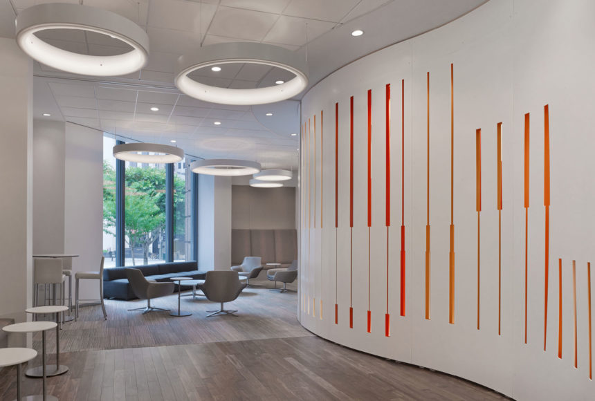 Arktura Solution Studio perforated feature wall for PWC