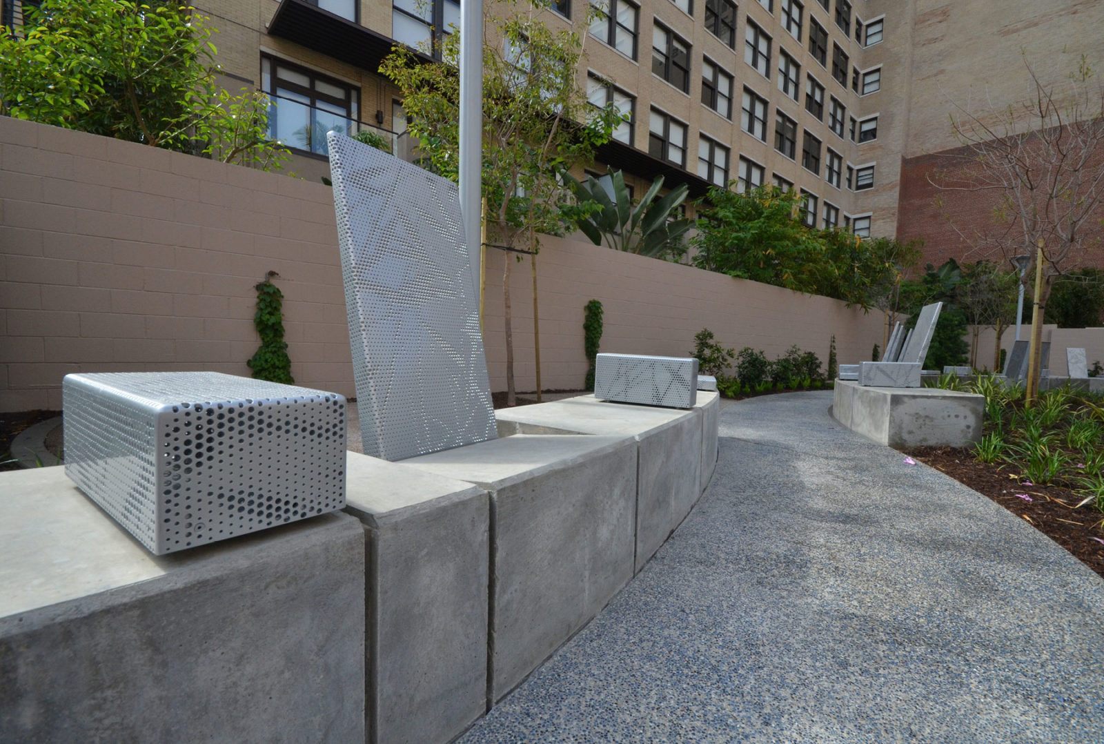 Arktura Solutions Studio perforated bench backs for Spring Street Park