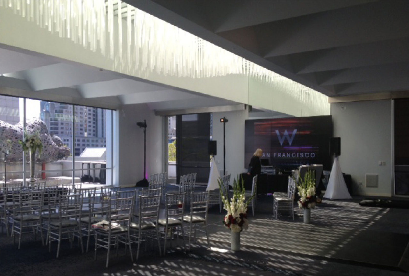 Conference room lighting in W Hotel made with acrylic rods and color changing LEDs by Arktura Solutions Studio