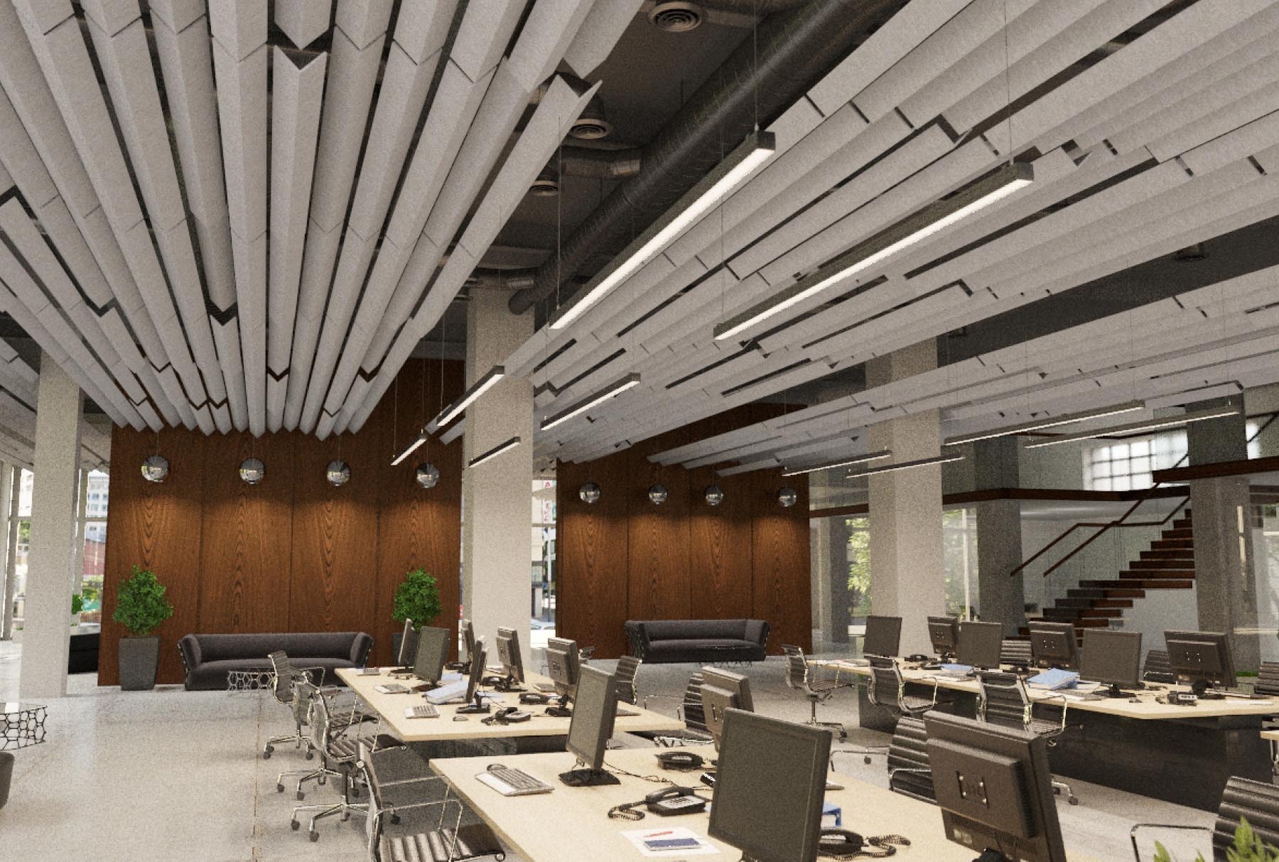 Angle Raffle Ceiling Arktura Baffle Ceiling | Shelly Lighting