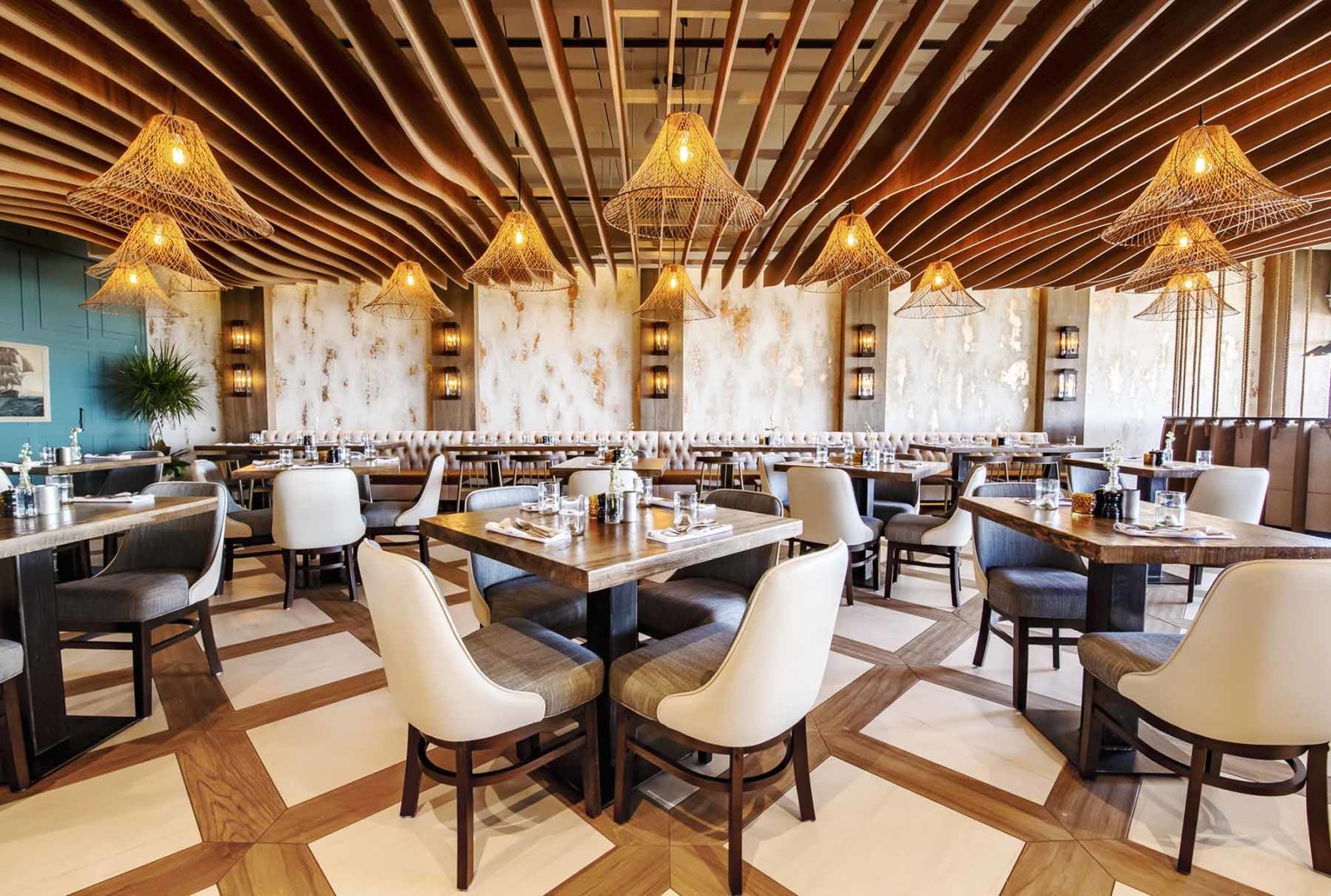 Arktura Atmosphera® Standard Swell in a Soft Sound® Wood Texture in Iron Whale Asbury's restaurant