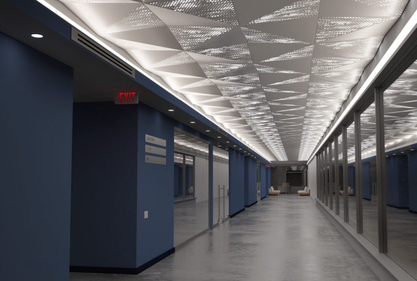 Delta Drop® 4x4 half pattern circle with backlight install above hallway