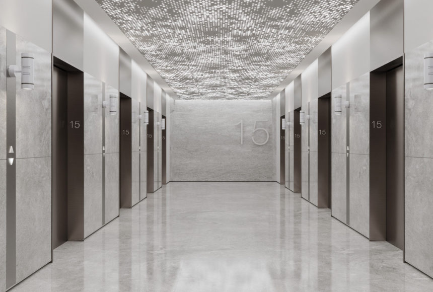 Arktura Vapor® Cumula installed in elevator lobby.