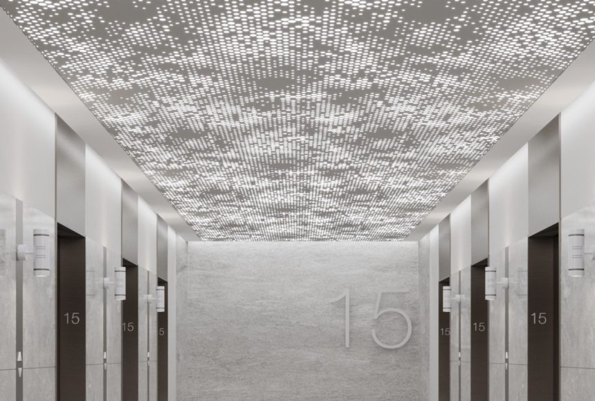 Close up of Arktura Vapor® Cumula in elevator lobby.