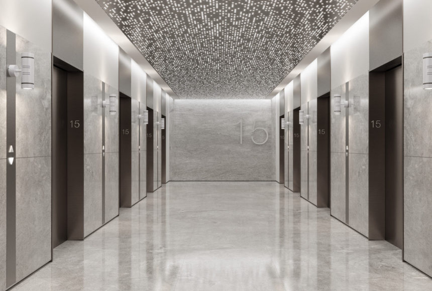 Arktura Vapor® Syntax installed in an elevator lobby.