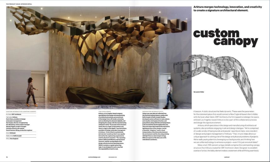 Arktura in Contract Magazine Spread on Custom Canopy Article