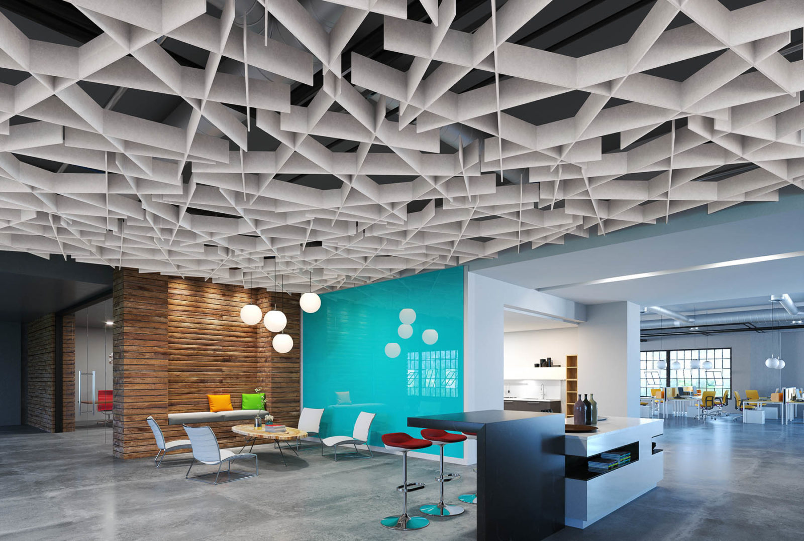 Acoustic Ceiling Baffles | SoftGrid Scale in Office Building in Marble