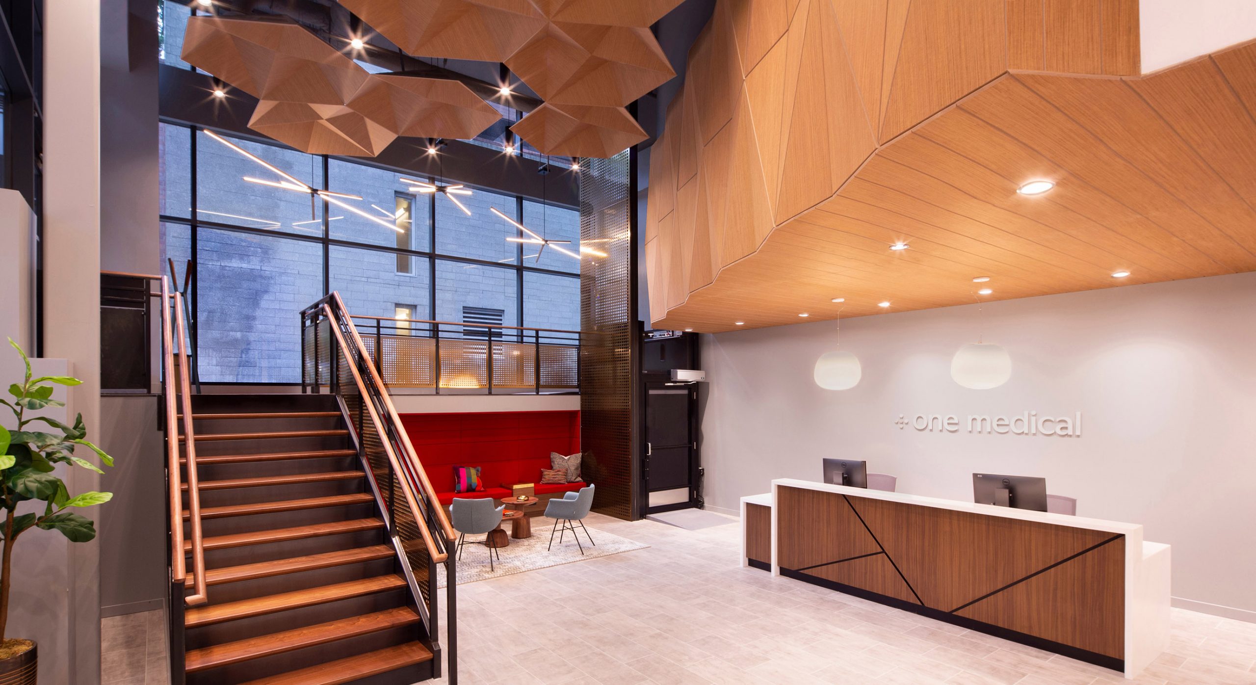 Delta Drop and SoundStar in Soft Sound wood texture for One Medical Lobby