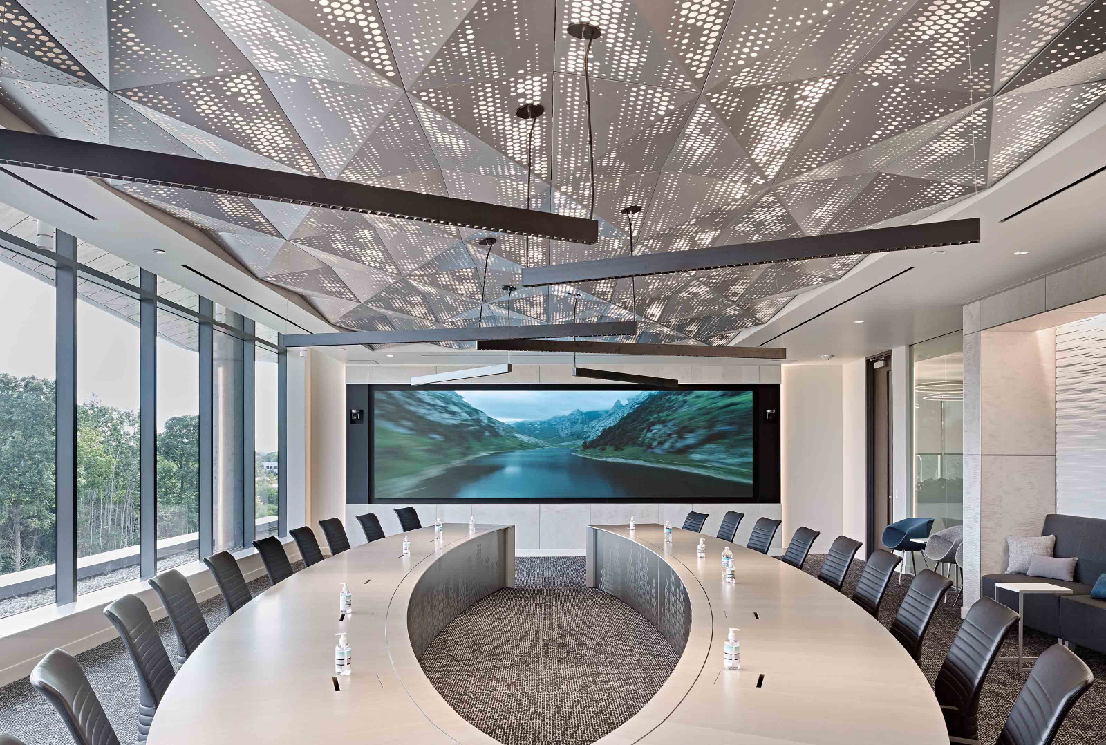Utilize Two Sources of Light with One Embedded in a Geometrically Faceted Drop Ceiling