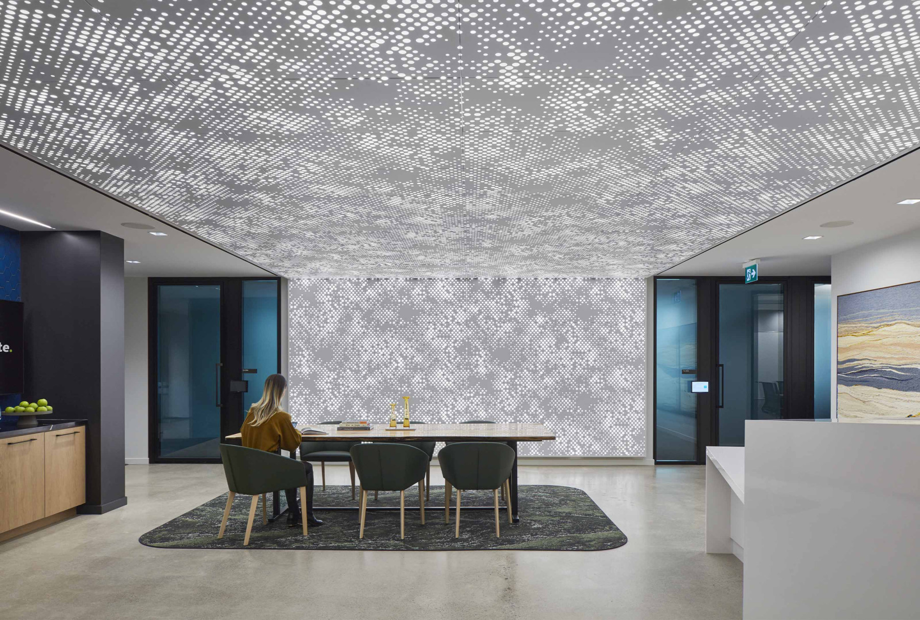 Vapor Trail with backlight installed in elevator lobby.